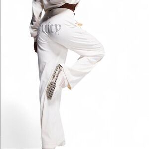 Juicy Couture Velour Sweatpants White Rhinestone